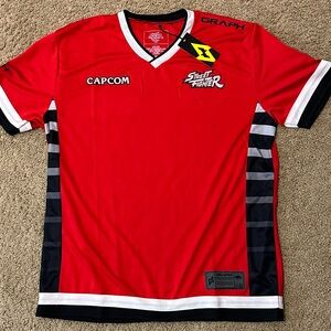NWT Capcom Street Fighter Game Men's XL Red Colorblock Jersey Shirt Top By Graph